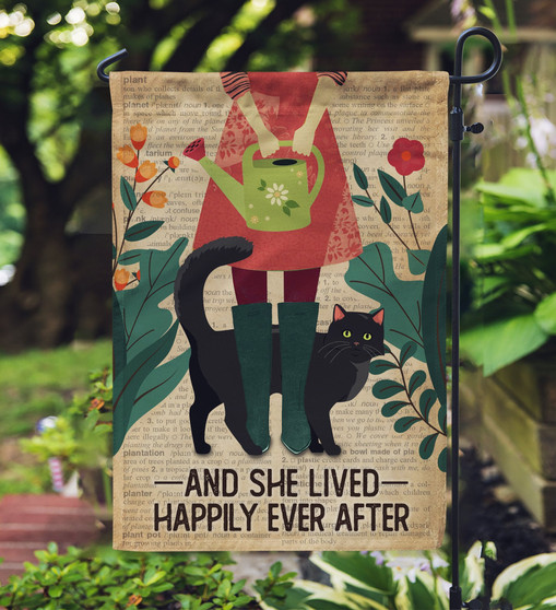 Dictionary Gardening Girl And Black Cat Garden Flag