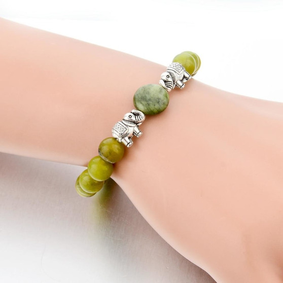 Elephant Bead Bracelet - Natural Green Stone