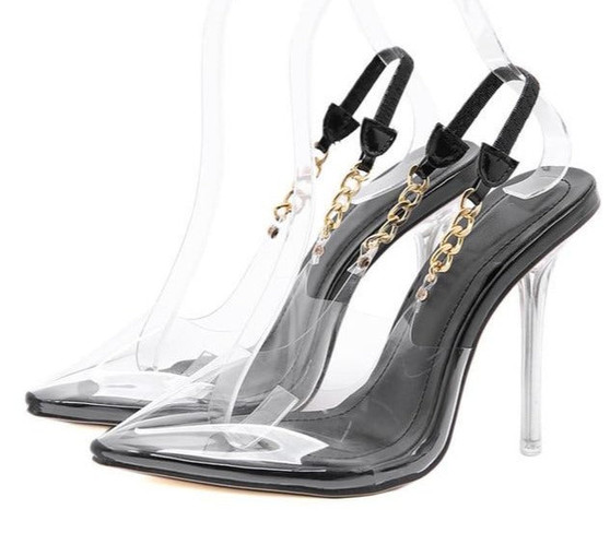 Transparent Pointed Toe Chain Design Crystal Heels