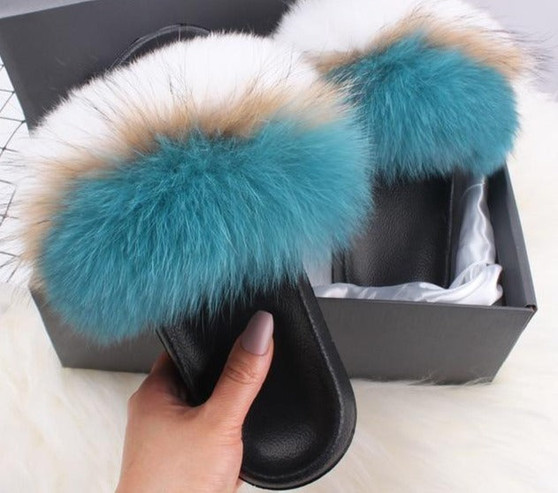 Fox Furry Fluffy Fur Slide Sandals