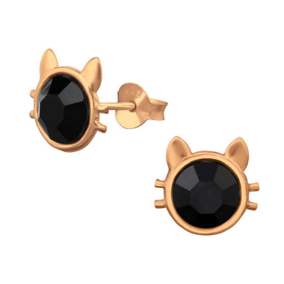 Black Onyx Cat Head Whiskers Stud Earrings