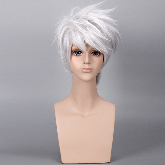 NARUTO Hatake Kakashi Short Cosplay Wig Silver White Heat Resistant Sythetic Hair Wigs + Headband + Mask