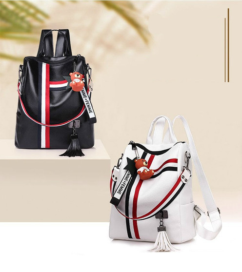 Retro Fashion Zipper Ladies Backpack School Bag Leather Tassel