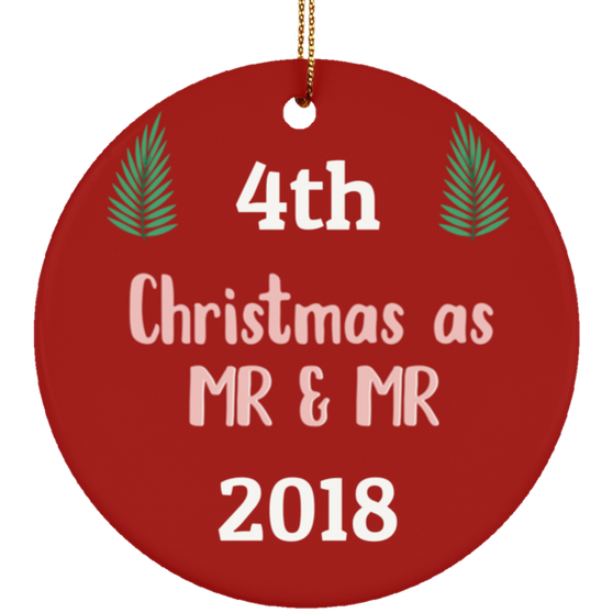 LGBT Pride Special - First Christmas As Mr and Mr Ceramic Circle Ornament Gift For Married Gay Couple, Unique Christmas Ornament