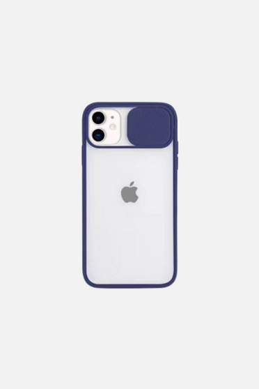 Slide Camera Lens Protection Clear Back Navy Blue iPhone Case
