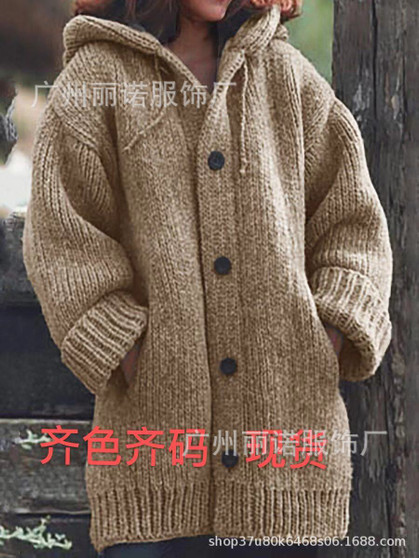 Spot 2019 new European and American foreign trade sweater autumn and winter mid-length coat solid color women's sweater