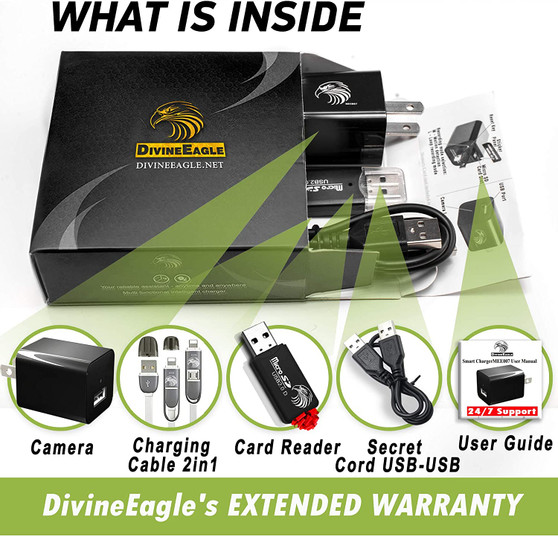 Spy Camera Charger - Hidden Camera - Premium Pack, Surveillance Camera Full HD.