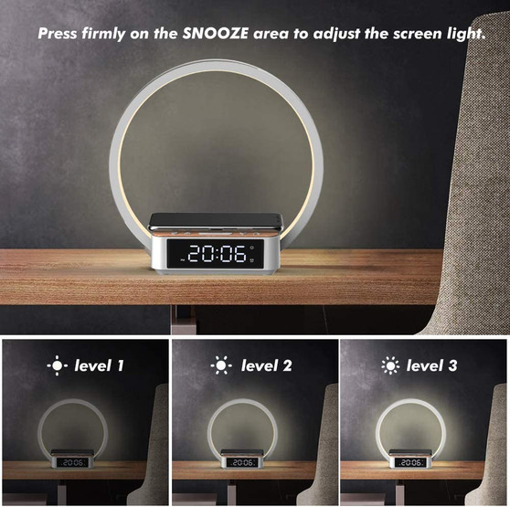 LED Table Lamp, QI Wireless Charging with Alarm Clock