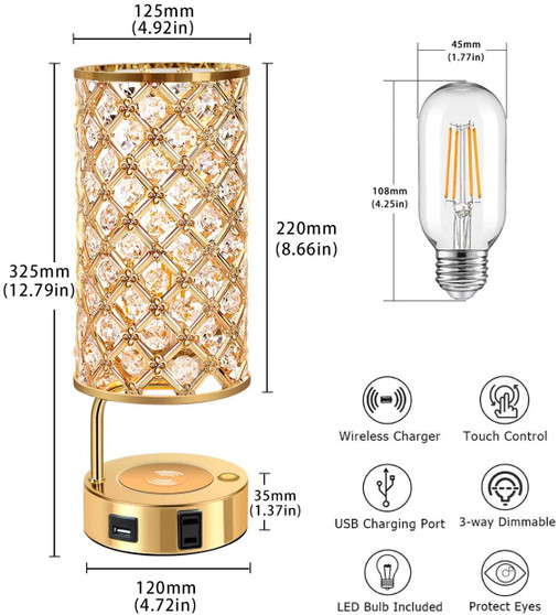 Crystal Wireless Charging Table Lamp for Bedroom