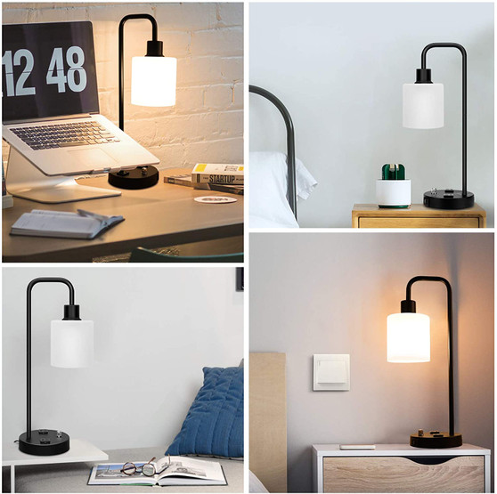 Table Lamp with 2 USB Charging Ports and AC Oulets