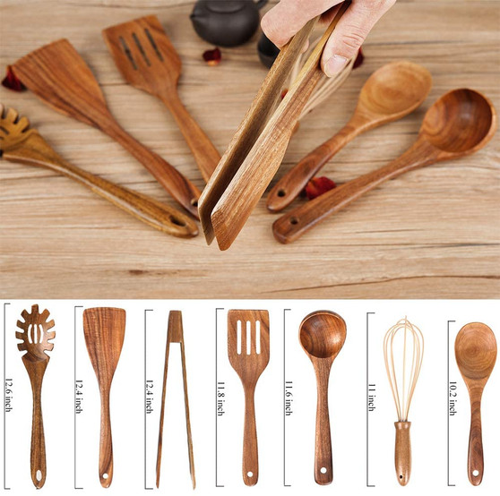 Wooden Kitchen Utensil Set, Wood Utensils Cooking Set Organic Teak