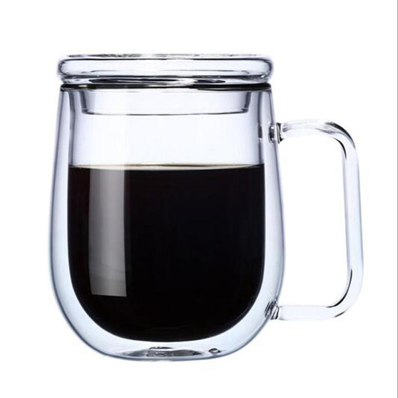High Quality Double Wall Tea/ Coffee Clear Cups With Lid