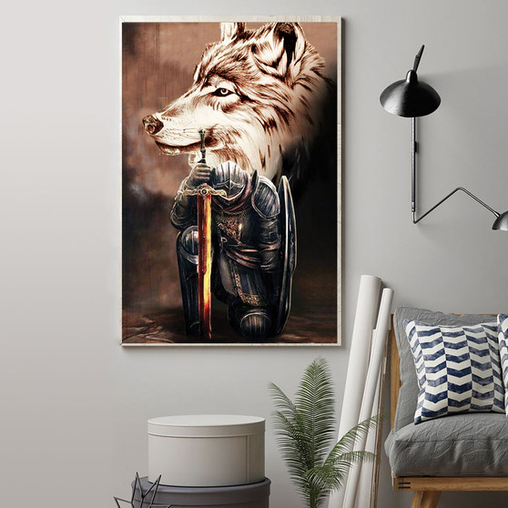 Wolf And Knight Templar Poster Print Art Wall Poster For Living Room Housewarming Gift