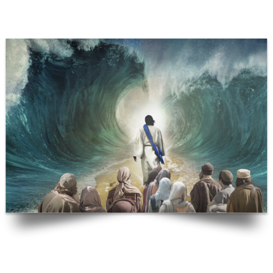 Jesus Walking In The Ocean Splitting In Two Christian Poster Wall Art Decor Christian Gift