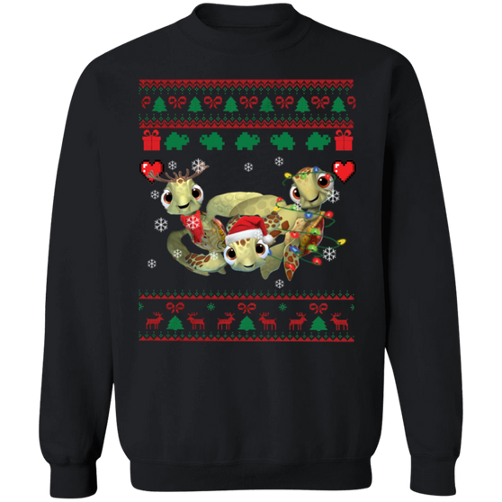 Sea Turtle Christmas Sweatshirt Wear Santa Hat Christmas Tree Light Sweatshirt Xmas Gift Ideas