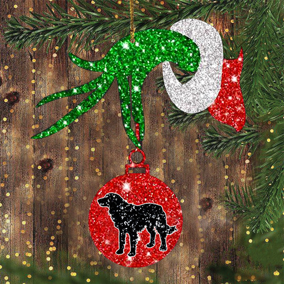 Golden Retriever Green Hand With Ball Ornament Cute Dog Xmas Ornament Glitter Christmas Tree