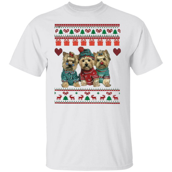 Yorkie Merry Christmas Shirt Cute Dogs Ugly Christmas Graphic Tee Gift Ideas For Dog Lover