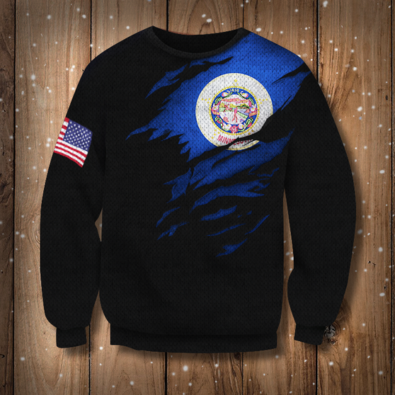 Minnesota State Flag 3D Sweatshirt Minnesota Flag And American Flag Sweater Patriotic Gift