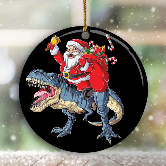 Santa Claus Riding T-Rex Ornament Dinosaur Christmas Decorations Gift For Dinosaur Lover