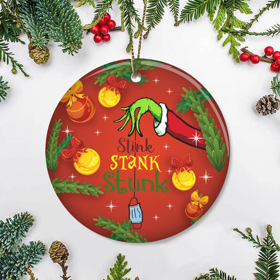 2020 Stink Stank Stunk Christmas Ornaments Green Hand Holding Circle Ornament Tree Decorations