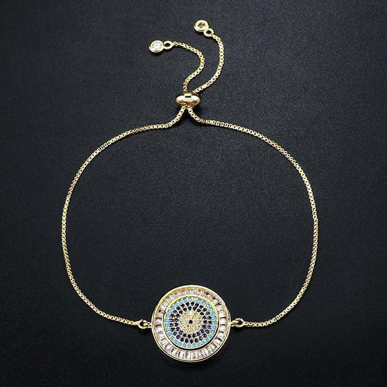 Micro Paved Turkish Eye Pendant Silver Chain Bracelets