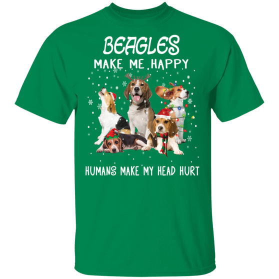 Beagles Make Me Happy Humans Make My Head Hurt T-Shirt Xmas Graphic Tees Gifts For Dog Lovers