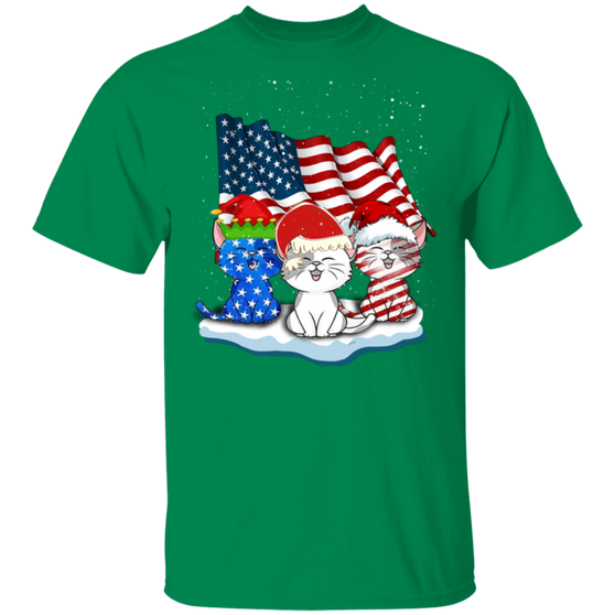 Cats Santa Hat American Flag Shirt Christmas Cute Graphic Tees Gift Ideas For Her