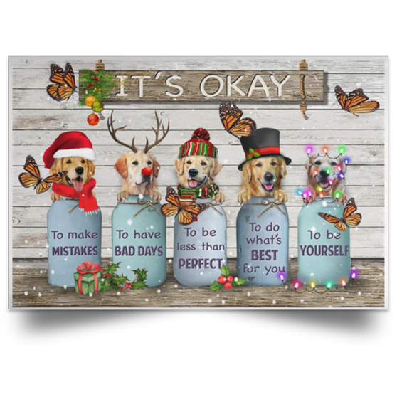 Butterfly Golden Dogs It's Okay Quotes Christmas Poster Wood Vintage Decors For Dog Lovers