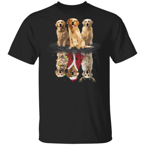 Golden Retriever Dogs Water Reflection Christmas Season Shirt Graphic Tee Gifts For Dog Lover