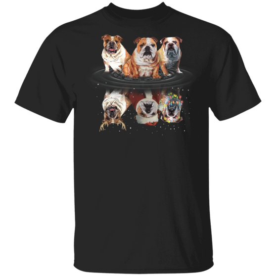 Bulldogs Water Reflection Christmas T-Shirt Seasonal Gifts For Siblings Bulldog Lovers