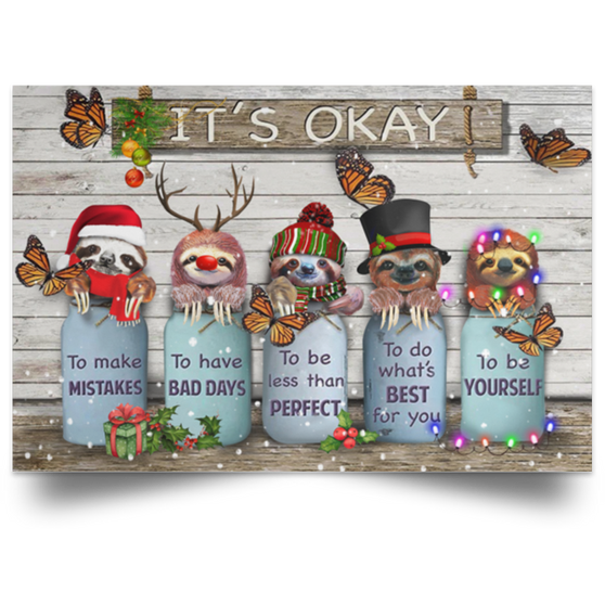 Sloths It's Okay Christmas Wooden Poster Bedroom Wall Decor Inspirational Gifts For Friends