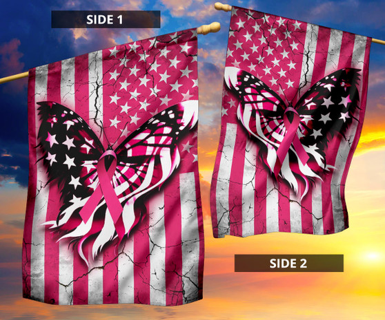 Butterfly Pink Ribbons American Flag Breast Cancer Awareness Merchandise Welcome Home Decor