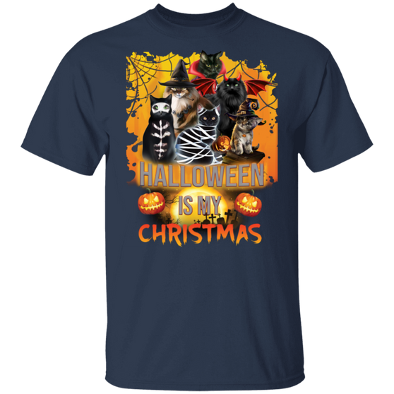 Cats Halloween Is My Christmas Printed T-Shirt Halloween Tee Unique Gifts For Cat Lovers