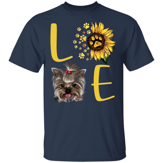 Cute Yorkie Paw Love Sunflower Shirt Womens - Gifts For Pug Lover