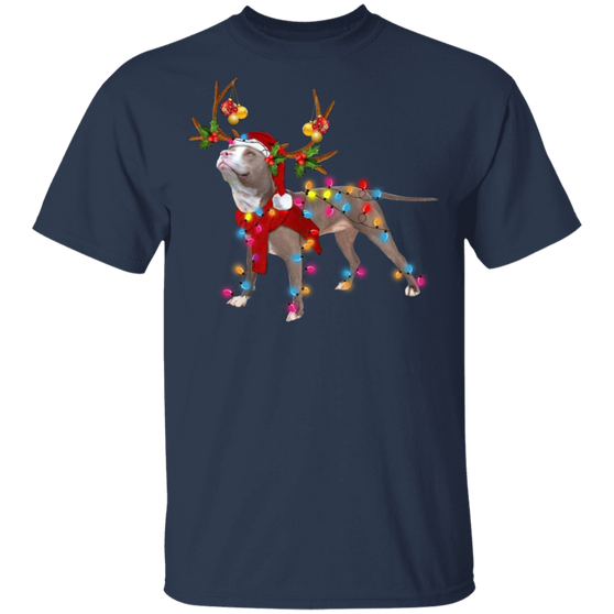 Pitbull Reindeer Dog Christmas Light T-shirt Christmas Gift Ideas For Pitbull Dog Lover