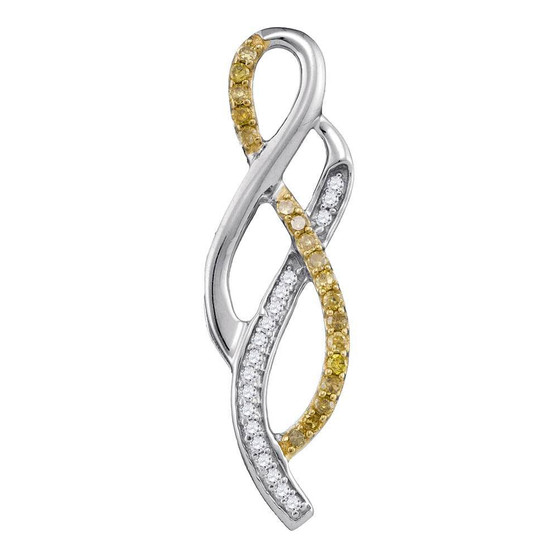 Diamond Fashion Pendant |  10kt White Gold Womens Round Yellow Color Enhanced Diamond Woven Strand Pendant 1/5 Cttw |  Splendid Jewellery