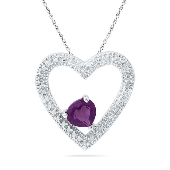 Gemstone Heart & Love Symbol Pendant |  Sterling Silver Womens Round Lab-Created Amethyst Solitaire Heart Pendant 5/8 Cttw |  Splendid Jewellery
