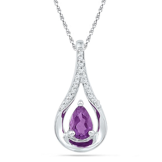 Gemstone Fashion Pendant |  Sterling Silver Womens Pear Lab-Created Amethyst Solitaire Diamond Teardrop Pendant 1/2 Cttw |  Splendid Jewellery