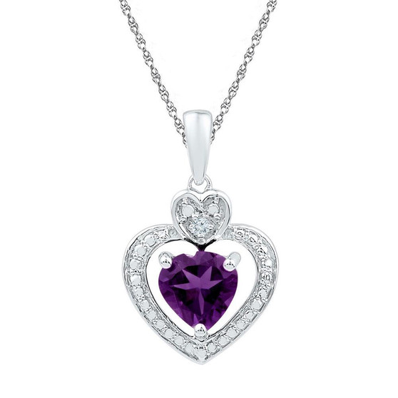 Gemstone Heart & Love Symbol Pendant |  10kt White Gold Womens Heart Lab-Created Amethyst Heart & Diamond Pendant 3/4 Cttw |  Splendid Jewellery