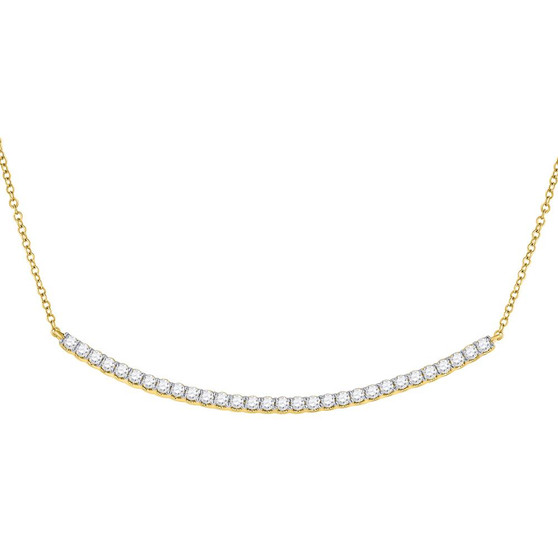 Diamond Pendant Necklace |  14kt Yellow Gold Womens Round Diamond Curved Bar Necklace 1 Cttw |  Splendid Jewellery