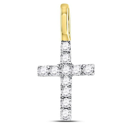Diamond Cross Pendant |  14kt Yellow Gold Womens Round Diamond Dainty Cross Pendant 1/10 Cttw |  Splendid Jewellery