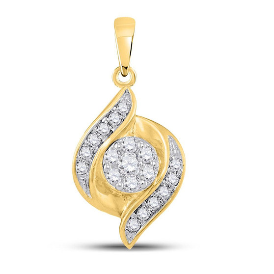 Diamond Cluster Pendant |  14kt Yellow Gold Womens Round Diamond Flower Cluster Pendant 1/5 Cttw |  Splendid Jewellery