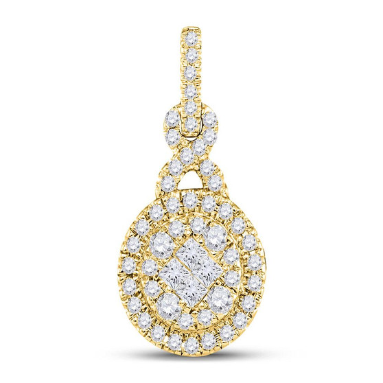 Diamond Cluster Pendant |  14kt Yellow Gold Womens Princess Diamond Fashion Cluster Pendant 1/2 Cttw |  Splendid Jewellery