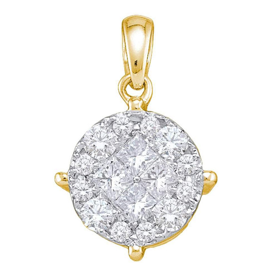 Diamond Cluster Pendant |  14kt Yellow Gold Womens Princess Round Diamond Cluster Pendant 2 Cttw |  Splendid Jewellery