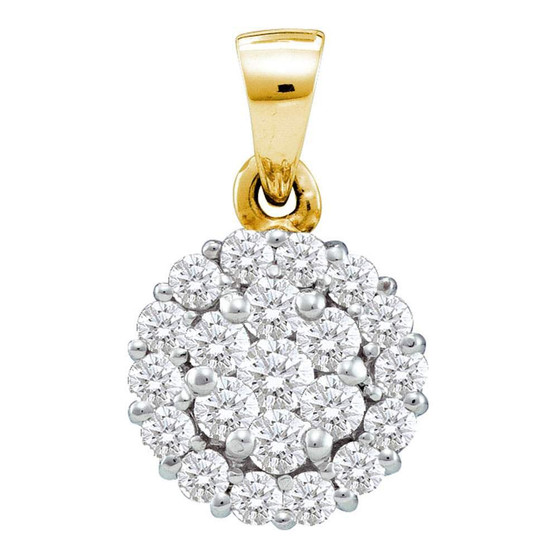 Diamond Cluster Pendant |  14kt Yellow Gold Womens Round Diamond Flower Cluster Pendant 1 Cttw |  Splendid Jewellery