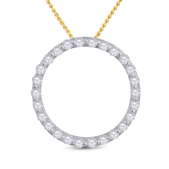 Diamond Circle Pendant |  14kt Yellow Gold Womens Round Diamond Circle Outline Pendant 1/2 Cttw |  Splendid Jewellery