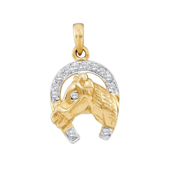 Diamond Horseshoe & Lucky Pendant |  14kt Two-tone Gold Womens Round Diamond Lucky Horseshoe Pendant 1/10 Cttw |  Splendid Jewellery