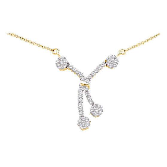 Diamond Pendant Necklace |  14kt Yellow Gold Womens Round Diamond Cluster Necklace 1/2 Cttw |  Splendid Jewellery