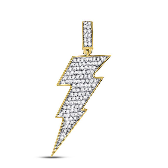 Men's Diamond Charm Pendant |  10kt Yellow Gold Mens Round Diamond Lightning Bolt Charm Pendant 1 Cttw |  Splendid Jewellery