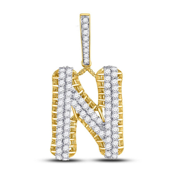 Men's Diamond Charm Pendant |  10kt Yellow Gold Mens Round Diamond N Letter Charm Pendant 1-1/2 Cttw |  Splendid Jewellery